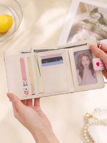 XD Korean Style Fresh Floral Ditsy Print Mini Trifold Kids Wallet, Heart Snap Button Minimalist Versatile Short Coin Card Holder, Student Girl Portable Multi-Layer Card Slot Storage Bag, Soft Macaron Floral Coin Purse, Cute Sweet Campus Commute Multi-Function Small Wallet - Multicolor - View 3