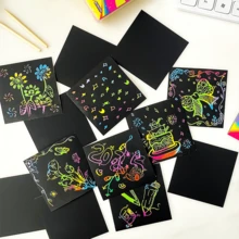 100pcs Scratch Art Paper Set With Bamboo Scratch Stylus, Colorful Scratch Painting DIY Doodle, Rainbow Scratch Art Kit, Reveal Vibrant Colors & Hidden Patterns, Creative Cardboard Art, Fun For Back To School - 彩色 - 查看 8