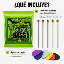 Ernie Ball 2836 Regular Slinky Cuerdas para Bajo Eléctrico de 5 Cuerdas, Calibre 45-130 + 6 Púa - Verde - Ver 1