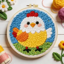 DIY Punch Needle Embroidery Kit, Includes Punch Needle, Thread, Instructions, Embroidery Hoop And Pre-Printed Pattern Fabric, Surfing Animal Pattern, Suitable For Home Wall Decoration, Perfect Gift For Family And Friends. 20X20cm(7.87X7.87 Inches) - A - View 5