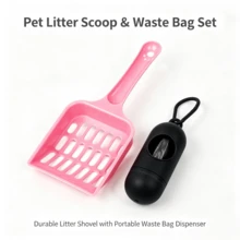 Pá Portátil para Coleta de Fezes de Animais de Estimação com Sacos de Lixo, Pá de Plástico Durável e Fácil de Limpar para Resíduos de Animais de Estimação, Ferramenta de Limpeza Conveniente para Passeio com Cachorro, Camping e Viagem, Adequada para Cães e Gatos - Visão 12