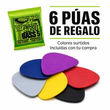 Ernie Ball 2836 Regular Slinky Cuerdas para Bajo Eléctrico de 5 Cuerdas, Calibre 45-130 + 6 Púa - Verde - Ver 2