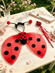 3pcs/1pc Halloween Adult Women Christmas Carnival Party Performance Red & Black Polka Dot Cute Ladybug Wings Costume Set/Single Piece - Red - View 6