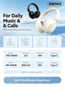 REMAX RB-705HB Over-Ear HD Music Headphones, Long Battery Life Bluetooth Headphones With SD Card Slot - View 4