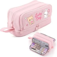 可愛粉色貓咪文具筆袋，可愛送禮，拉鍊多功能筆筒，返校必備用品，開學第一天 - 彩色 - 查看 15
