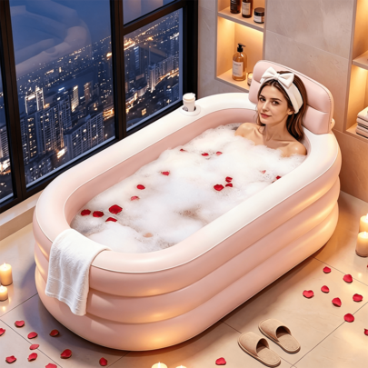 1pc Adult Inflatable Bathtub: Foldable Portable Home Bathtub With Comfortable Backrest, Thickened Durable Material, Easy To Store And Quick Installation, Space-Saving Design, Suitable For Relaxing Soaking In The Bathroom