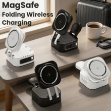 TIMESS 4合1 15W快速無線充電器,磁吸式,內建可伸縮線,可折疊並附散熱孔,相容 Phone 17 16/15/14/13/12 Pro Max Mini、智慧手錶 9/8/7/SE/6/5/4/3/2、耳機 3/2/Pro,黑色或白色 2 色可選 - 白色 - 查看 5