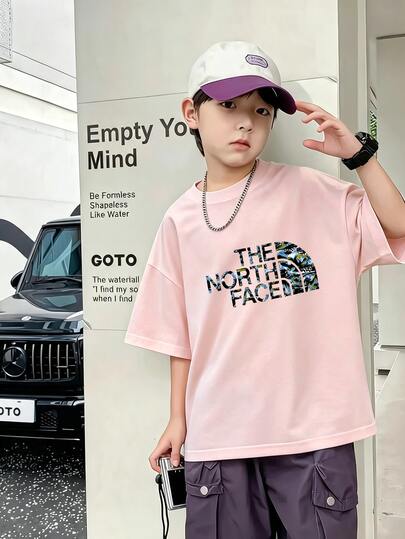 1枚 ティーンボーイ カジュアル プリント半袖Tシャツ、春/秋、若者学生服、スタイリッシュで通気性の良い肌触りの上着です、ティーンエイジャー男子用