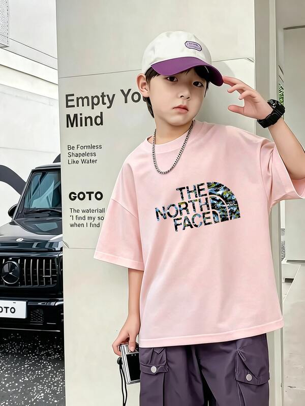 1枚 ティーンボーイ カジュアル プリント半袖Tシャツ、春/秋、若者学生服、スタイリッシュで通気性の良い肌触りの上着です、ティーンエイジャー男子用