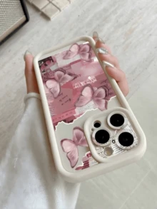 1pc Butterfly Newspaper Fragment Pattern With Fine Hole Design Camera Protection Anti-Fall Thickened Off-White Phone Case Compatible With Iphone 11 Pro Max/12 Pro Max/13 Pro Max/14 Pro Max/15 Pro Max/16 Plus/16 Pro Max/17 Pro Max Air - White - View 2