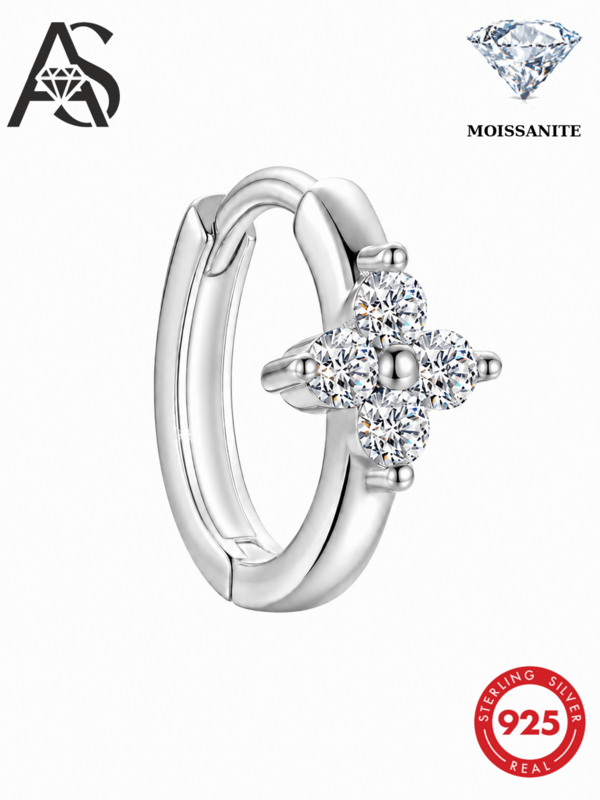 AnlaScheer 1 buah Anting Moissanite Daun Semanggi Empat dari Perak Sterling S925, Desain Hipoalergenik, Perhiasan untuk Pemakaian Sehari-hari Wanita, Hadiah Pesta