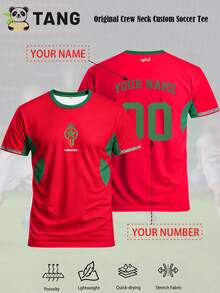 Men Custom Morocco Atlas Lions Print Soccer Jersey, Personalized Name Number Football Shirt Fan Gear Training Daily Gift - Red - View 2