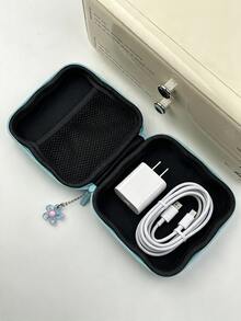 1pc Creative Cat & Fish Data Cable Protector Soft Shell, Large Capacity Portable Digital Accessories Storage Bag, Charger Cable Protector With Resin Flower Pendant Decoration, Bluetooth Earphone Power Bank Storage Box, Data Cable Digital Accessories Travel Portable Protective Storage Case - Multicolor - View 4