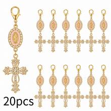 20pcs Gold Pearl Rhinestone Cross Keychain Pendant, Religious Cross Bag Charm, Suitable For Baptism, First Communion, Wedding Favors - Single Pink Rosary Cross - View 1