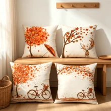 4pcs Autumn Themed Pillowcase With Maple Leaf Bicycle And Tree Design Pattern, Suitable For Sofa Beds And Car Decorations. Machine Washable Polyester Pillowcase (Excluding Pillow Core) - Multicolor - View 7