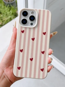 1 pieza Funda de teléfono TPU a prueba de golpes con cobertura completa, diseño minimalista personalizado con rayas blancas y corazón rojo asimétrico, compatible con Apple 17 16 15 14 13 12 11 Pro Max Air y Series - Multicolor - Ver 3