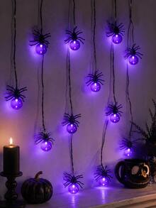 1pc Halloween Spider LED String Light, Battery Box Powered 5m 15 LEDs Purple Spider Fairy Light For Halloween Party Bedroom Living Room Window Indoor Decor - Purple color light - View 1