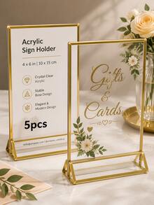 PAWSIN 5pcs 4x6 Inch Clear Acrylic Sign Holders, Double-Sided Gold Display Frame, Suitable For Table Numbers, Menus, Flyers, Weddings And Offices - Multicolor - View 11