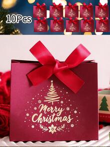 Christmas Mini Gift Paper Bags With Ribbon Bow, Thick Coated Kraft Paper Material, Gold Foil Christmas Pattern, Foldable Handheld Small Bags, Lightweight And Reusable, Multiple Colors Available; Suitable For Gift Giving For Men And Women, Christmas Party Favors, Candy And Jewelry Storage, Holiday Gift Packaging Bags, Christmas Gift Boxes - Multiple Styles - View 9