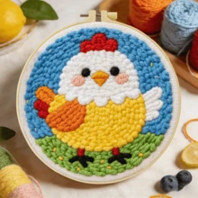 DIY Punch Needle Embroidery Kit, Includes Punch Needle, Thread, Instructions, Embroidery Hoop And Pre-Printed Pattern Fabric, Surfing Animal Pattern, Suitable For Home Wall Decoration, Perfect Gift For Family And Friends. 20X20cm(7.87X7.87 Inches) - A - View 17