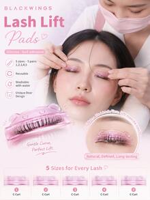 BLACKWINGS Bear Design L-Curve Lash Lift Pads Purple 5 Pairs Self-Adhesive Silicone Reusable Washable Elastic Salon DIY Eyelash Perm - Mauve Purple - View 3