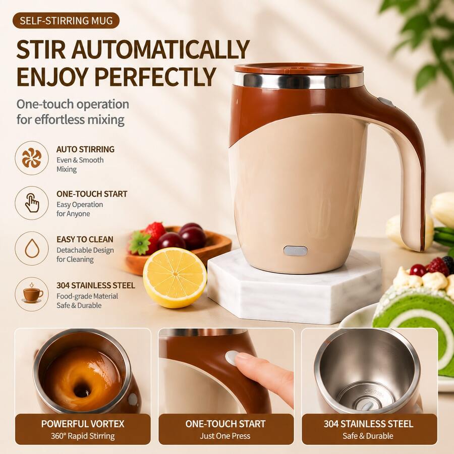 Self-Stirring Mug: Rechargeable Automatic Magnetic Self-Stirring Coffee Mug, Rotating Home Office Travel Mixing Cup, For Stirring Coffee, Chocolate, Milk, Protein Powder, Cocoa, Etc., Perfect For Office, School, Gym - 咖啡棕 - 查看 1