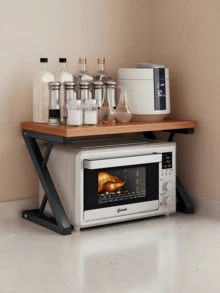 2 Pieces Kitchen Storage Set: Microwave Shelf + 4-Tier Pot Rack. Sturdy Iron Frame With Strong Load Capacity, Layered Storage Frees Countertop Space, Wear-Resistant And Easy To Assemble. - A - View 4