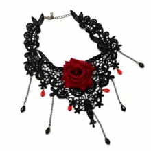 1pc Women's Gothic Elegant Vintage Artificial Tassel Red Rose Lace Choker Necklace, Dark Style Halloween Party Ball Gathering Accessory - Multicolor - View 6