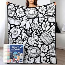 DIY 24-Color Coloring Blanket With Markers, Washable Velvet Creative Handmade Painting Blanket, Suitable For Holiday Art Activities - A - View 11