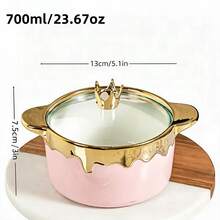 1Pc Ceramic Noodle Bowl With Lid & Handles, 700ml Large Soup Bowl Microwave Friendly, Crown Lid Design 4 Colors Gift For Home Kitchen - View 4