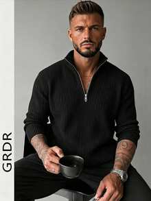 GRDR Men's Casual Long Sleeve Zip-Up Cardigan Sweater, Versatile Everyday Wear Knit Sweater - Black - View 4