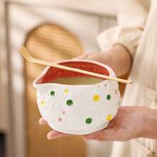 1/5/7pcs Japanese Matcha Ceremony Set, Colorful Polka Dot Ceramic Matcha Bowl With Spout, Complete Matcha Kit With Bamboo Whisk, Chashaku, Whisk Holder, Tea Sifter & Tea Mat, Cute Matcha Tools Gift Box For Tea Lovers - Multicolor - View 3