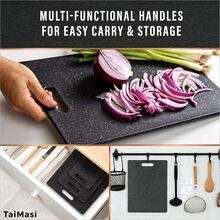 TAIMASI 3 Pack Plastic Cutting Boards, BPA-Fr-Ee Dual-Sided Durable Multipurpose Chopping Boards, Dishwasher Safely Easy Clean Kitchen Prep Board, Charcuterie Accessories, Home Kitchen Cooking Utensils, Holiday Gift For Cooking Lovers - Black - View 7