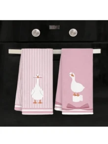 2pcs, Pink Striped Background Cute Duck Pattern Kitchen Towels, Soft And Absorbent, Reusable And Washable, Essential For Home Cleaning, Kitchen Accessories, Holiday Gift For Friends. - Multicolor - View 9