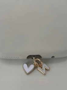 1pc White Heart-Shaped Phone Dust Plug, 26 Letters/Charging Port Dust Plug DIY Phone Decoration Suitable For Lightning (5-14)/Reader Type-C - White - View 11