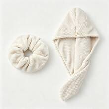 Grey Microfiber Quick-Dry Hair Towel And Plush Scrunchie Set, Fast-Absorbing Hair Wrap Bath Cap + Soft Large Scrunchie Combo, Women's Bathroom Shower Accessories - Multicolor - View 5