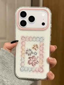 Casing Ponsel Bertekstur Renda Hibiscus Berkilau Lucu Kompatibel Dengan iPhone 17 Pro Max 17 Pro 16 14 15 Plus 15 14 13 12 16 Pro Max 11 Casing Pelindung Motif Bunga Polkadot Putih Tahan Guncangan dengan Bingkai Transparan - bunga-bunga - View 3