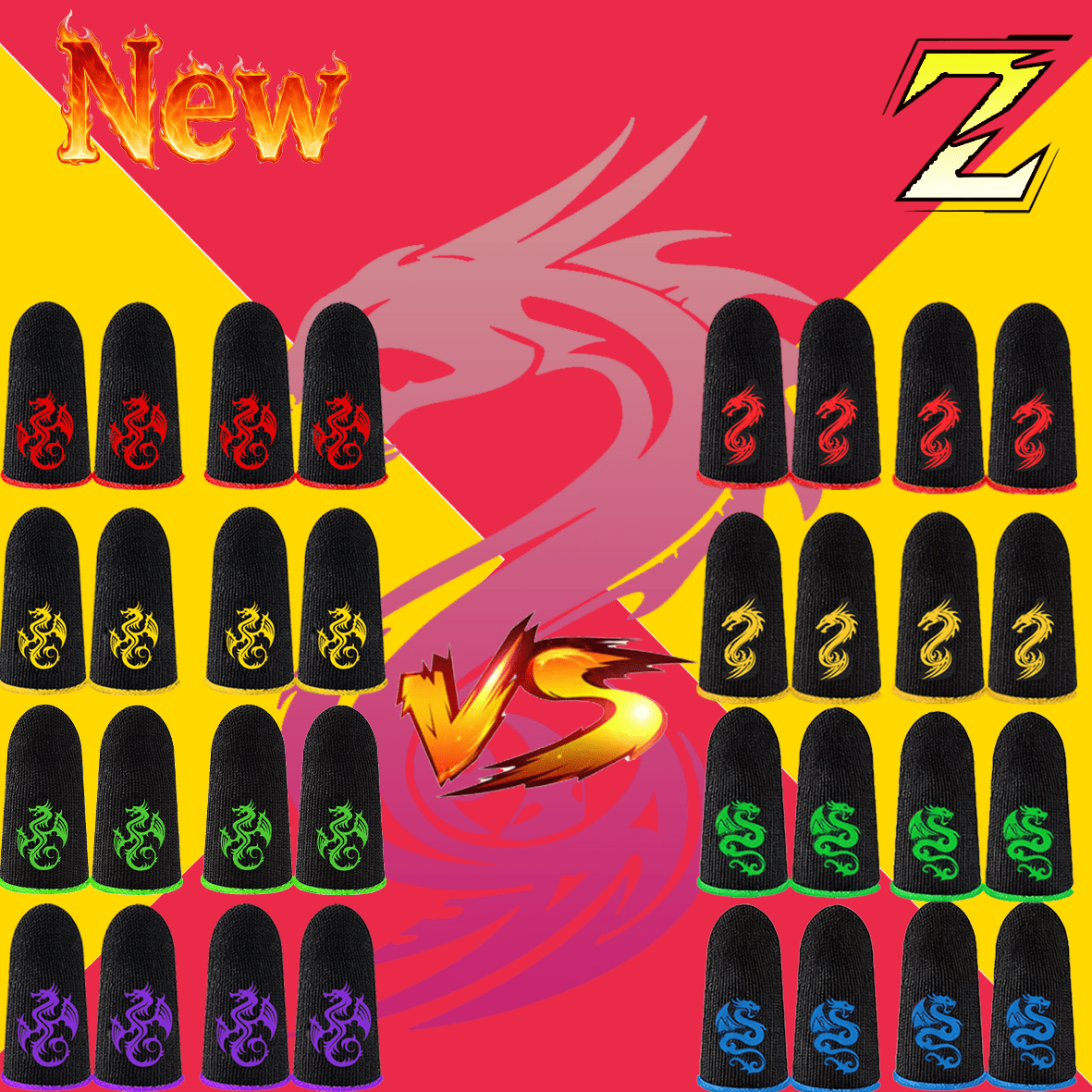 [Flying Dragon In The Sky Combo]16-Pair Sweatproof Finger Sleeves For Mobile Gaming, Made Of Carbon Fiber, Featuring Fun Game Patterns, Combining Eight Different Dragon Styles, Ultra-Thin And Breathable, Sweat-Proof. Category: Mobile Game Finger Sleeves - Red - View 1