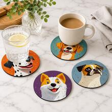 4/8pcs 5-Inch Dog Pattern Coasters, Pet Theme Round Table Mats, Cartoon Animal Print Cup Pads, Coffee Tea Cup Coasters, Home Restaurant Tabletop Decor - Multicolor - View 3