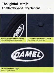 CAMEL CROWN Unisex Embroidered Baseball Cap, Wide Brim Baseball Hat, Face-Slimming Design - Navy Blue - View 4