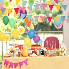 Set con 3 banderas decorativas, 5 metros de largo, reutilizable, adecuado para decoraciones de cumpleaños al aire libre, fiestas y decoraciones festivas - Multicolor 3 piezas - Ver 5