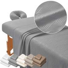 Premium 3-Piece Massage Bed Sheet Set – Ultra-Soft Wavy Embossed SPA Bedding, Includes Oversized Flat Sheet (245x150cm), Deep Pocket Fitted Sheet (192x90cm) And Face Cover, Suitable For Massage Bed, Beauty Bed, Therapy Bed, Comfortable Durable And Easy To Clean - Grey - View 2