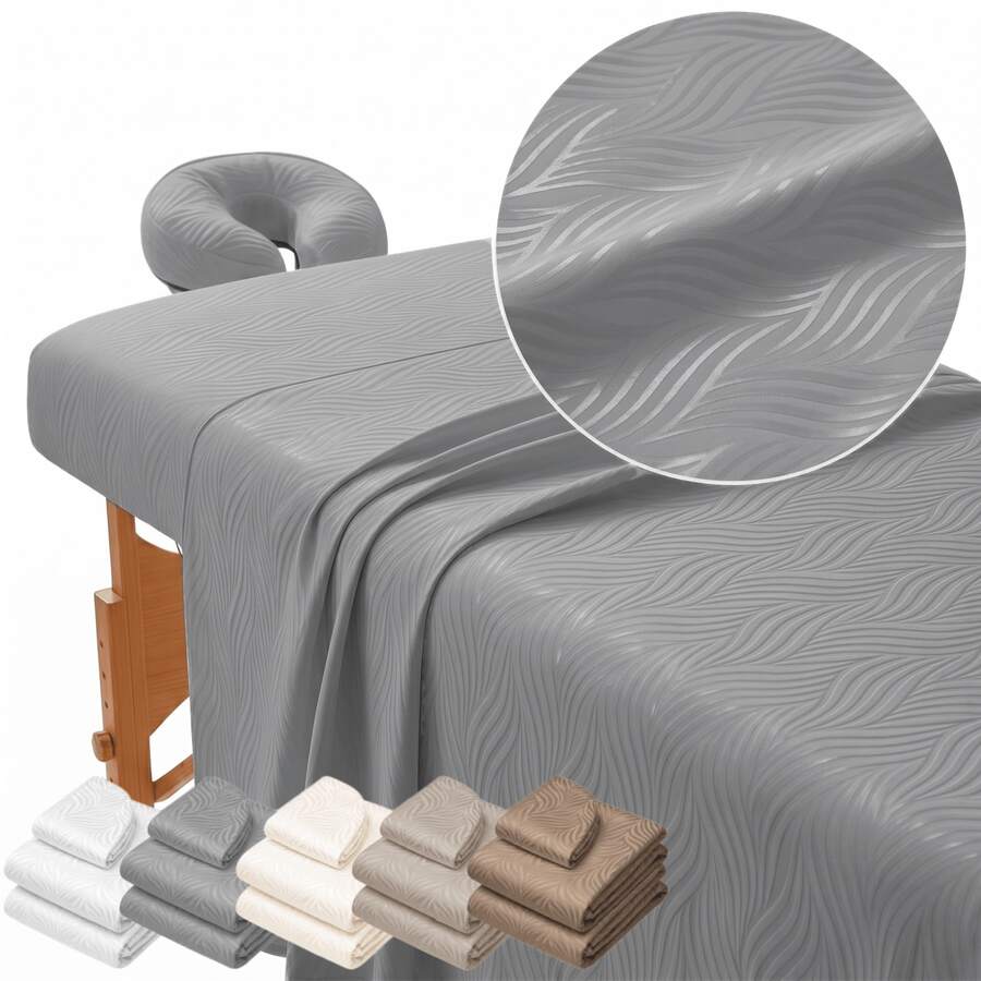 Premium 3-Piece Massage Bed Sheet Set – Ultra-Soft Wavy Embossed SPA Bedding, Includes Oversized Flat Sheet (245x150cm), Deep Pocket Fitted Sheet (192x90cm) And Face Cover, Suitable For Massage Bed, Beauty Bed, Therapy Bed, Comfortable Durable And Easy To Clean