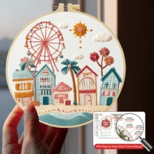 Handmade DIY Embroidery Kit Set, 20*20cm(7.9*7.9in), Seaside Vacation Theme, Comes With Embroidery Frame. Ideal For Adults & Beginners. Printed Pattern Fabric, Needles, Threads & Instruction Manual. Perfect Home Decor & Gift For Family And Friends - CXP2224 - View 7
