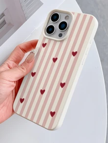 1 pieza Funda de teléfono TPU a prueba de golpes con cobertura completa, diseño minimalista personalizado con rayas blancas y corazón rojo asimétrico, compatible con Apple 17 16 15 14 13 12 11 Pro Max Air y Series - Multicolor - Ver 2