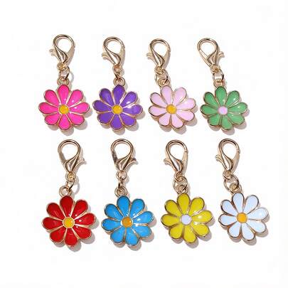 10pcs Enamel Flower Charms Pendant With Lobster Clasp For Keychain Necklace Bracelet DIY Jewelry Making Accessories