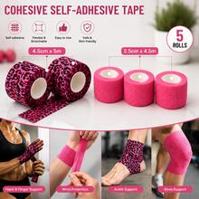 1-10pcs Pink Leopard Print Self-Adhesive Elastic Bandage, 5cm X 4.5m Self-Adhesive Wrap Tape, Suitable For Tattoo Grip, Wrist & Ankle Support And Sports Use - Multicolor - View 10