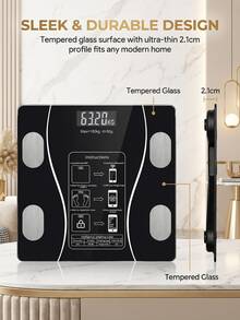 Báscula inteligente de grasa corporal, báscula digital de peso con pantalla LED retroiluminada y vidrio templado duradero, tamaño compacto, alta precisión, fácil de usar, calibración automática, 12 mediciones clave - Ver 10