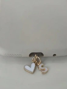 1pc White Heart-Shaped Phone Dust Plug, 26 Letters/Charging Port Dust Plug DIY Phone Decoration Suitable For Lightning (5-14)/Reader Type-C - White - View 16