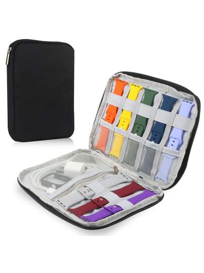 Watch Band Storage Bag, Travel Watch Band Organizer, Portable Watch Band Storage Pouch, Can Hold 8 Watch Bands And Some Watch Cases Or Tools, Multi-Compartment Portable Wristband Organizer Box With Mesh Pocket And Elastic Strap, Suitable For Apple Watch Bands, Smart Watch Accessories Storage, Charging Cables And Watch Accessories, Women's And Men's Storage Bag